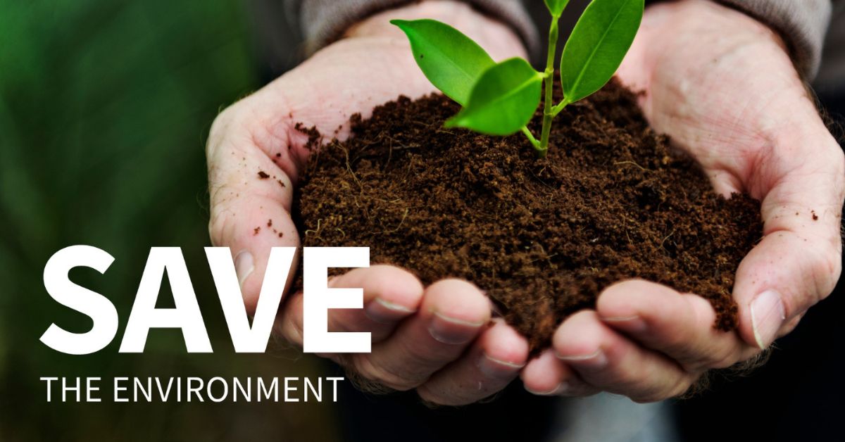 People planting trees, cycling, and reusing bottles